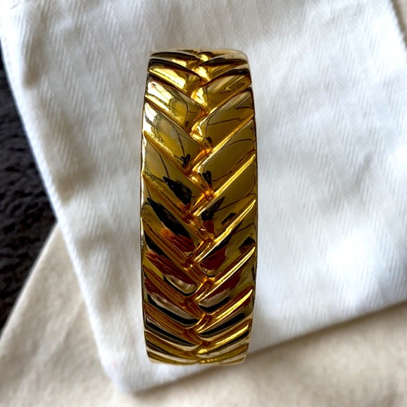 J. Crew Gold Costume Bangle, Herringbone Design - Picture 3 of 3